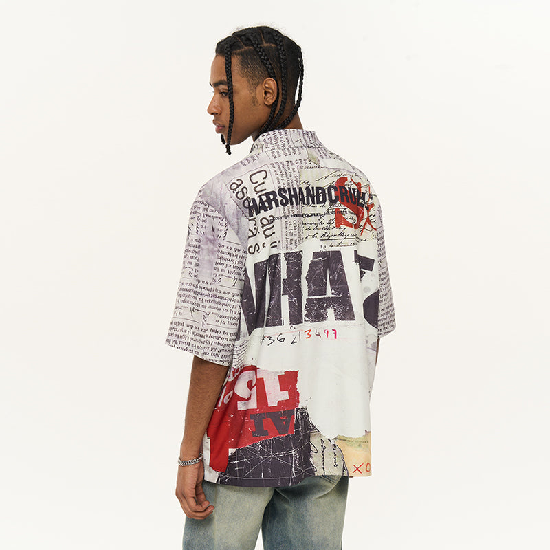 Newspaper Full Print Cuban Shirt