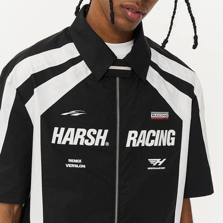 Splicing Irregular Racing Logo Shirt