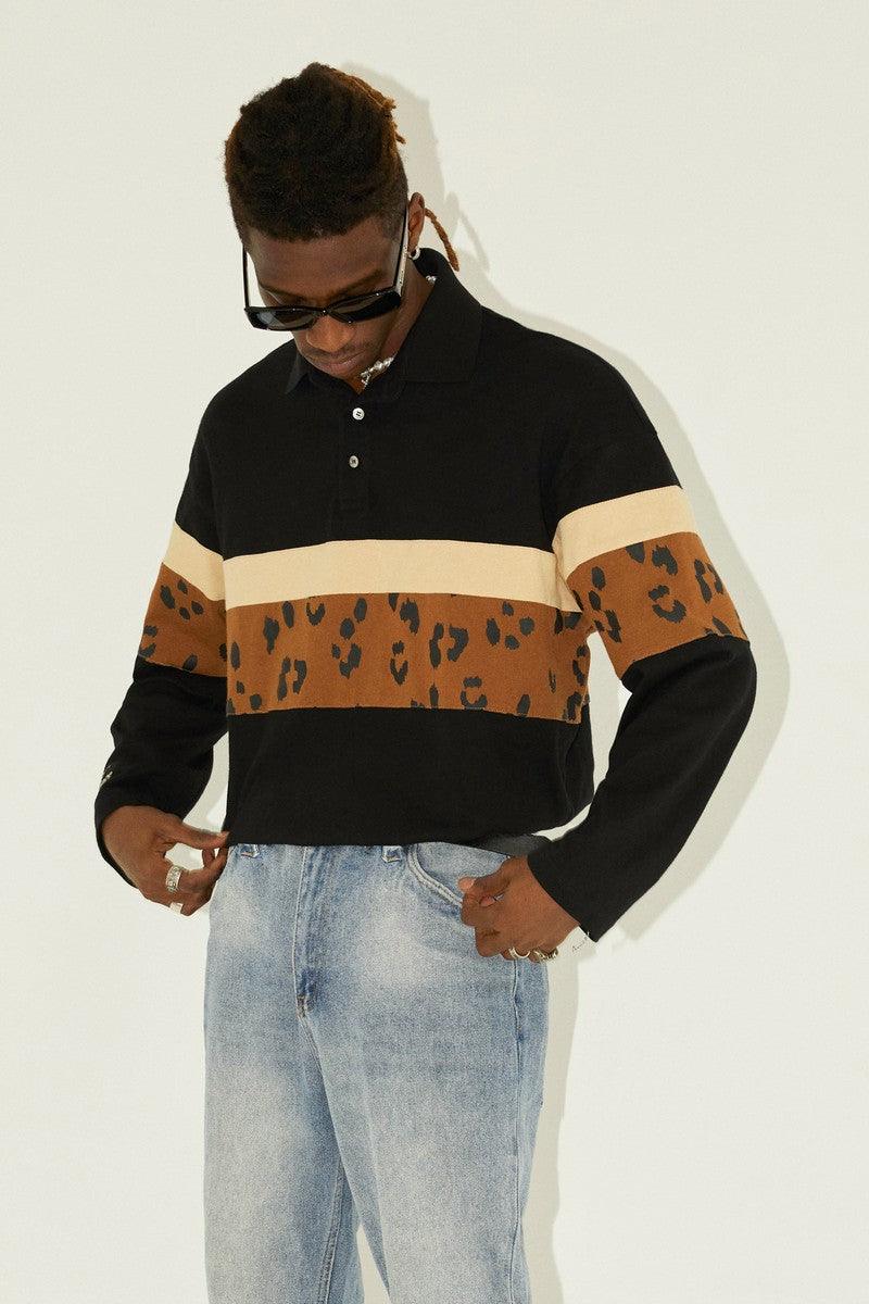 Empty Reference Striped Stitched Long Sleeves Polo