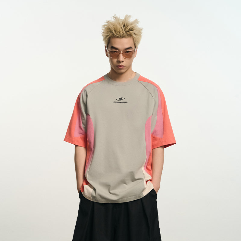 Contrast Color Stitching Logo Tee
