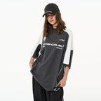 H/C  Stitching Loose Round Neck Logo Tee