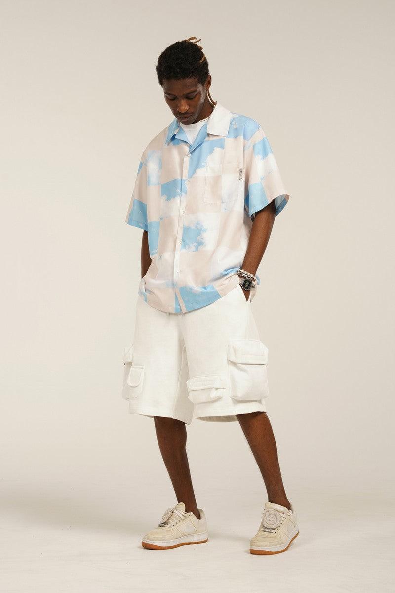 Empty Reference Checkered Sky Print Cuban Shirt