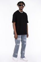 CZ Light Blue Flame Embroidered Jeans