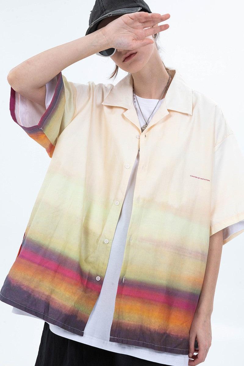 Center of Rotation Gradient Print Cuban Shirt