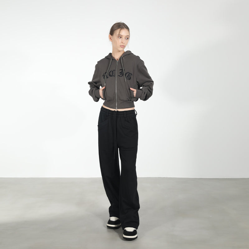 Embroidered Gothic Logo Cropped Hoodie