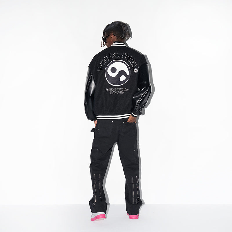H/C Ying-Yang Embroidered Logo Varsity Jacket