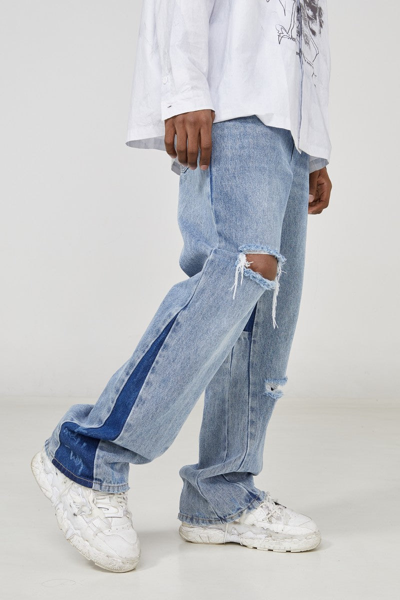 STEEPC Splash Ink Distressed Flared Jeans