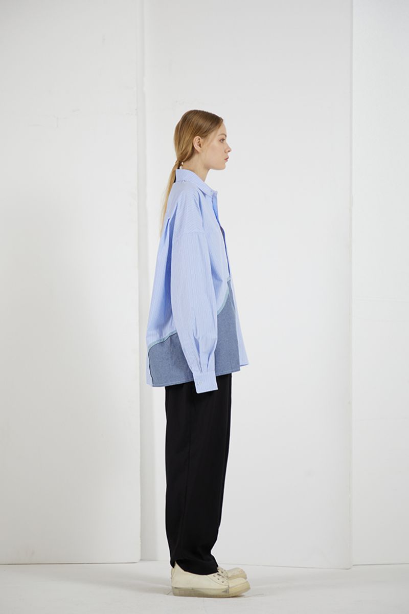 THINGY Blue Striped Stitched LS Shirt