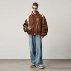 Contrasting Color Stitching Leather Jacket