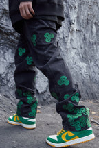 STEEPC Flower Embroidered Straight Jeans