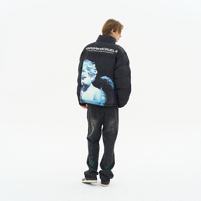 Cherub Sculpture Printed Down Jacket