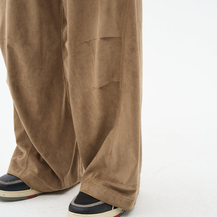 Suede Pleated Flared Trousers - EU Only