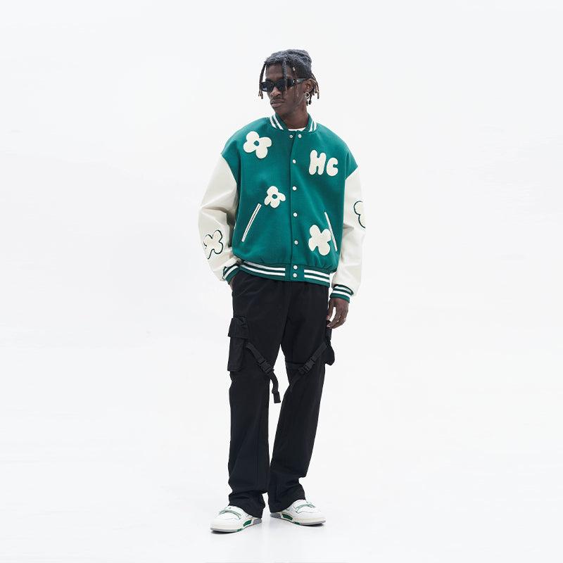 H/C Embroidered Flowers Varsity Jacket