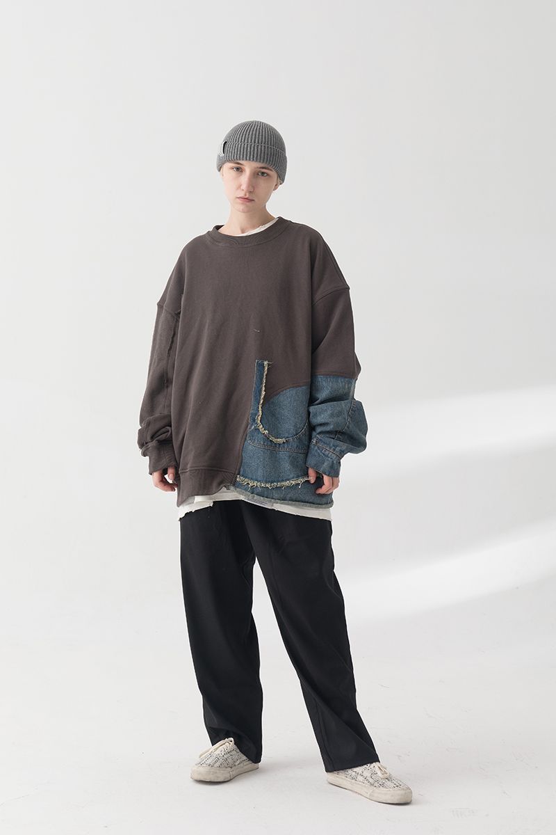 THINGY Stitched Jeans Washed Sweater