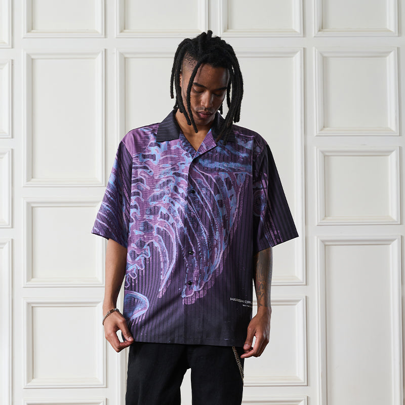 Cyber Skeleton Full Print Cuban Shirt