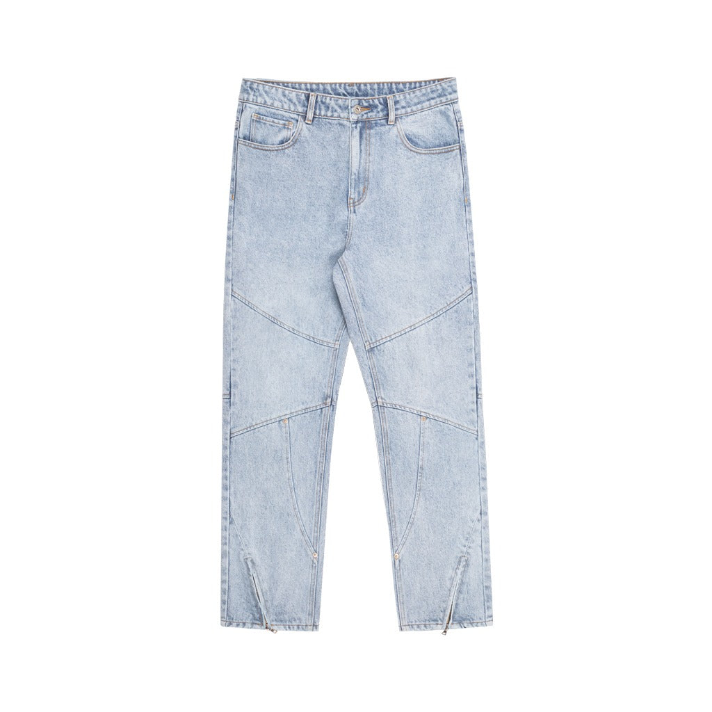 Washed Zipper Jeans