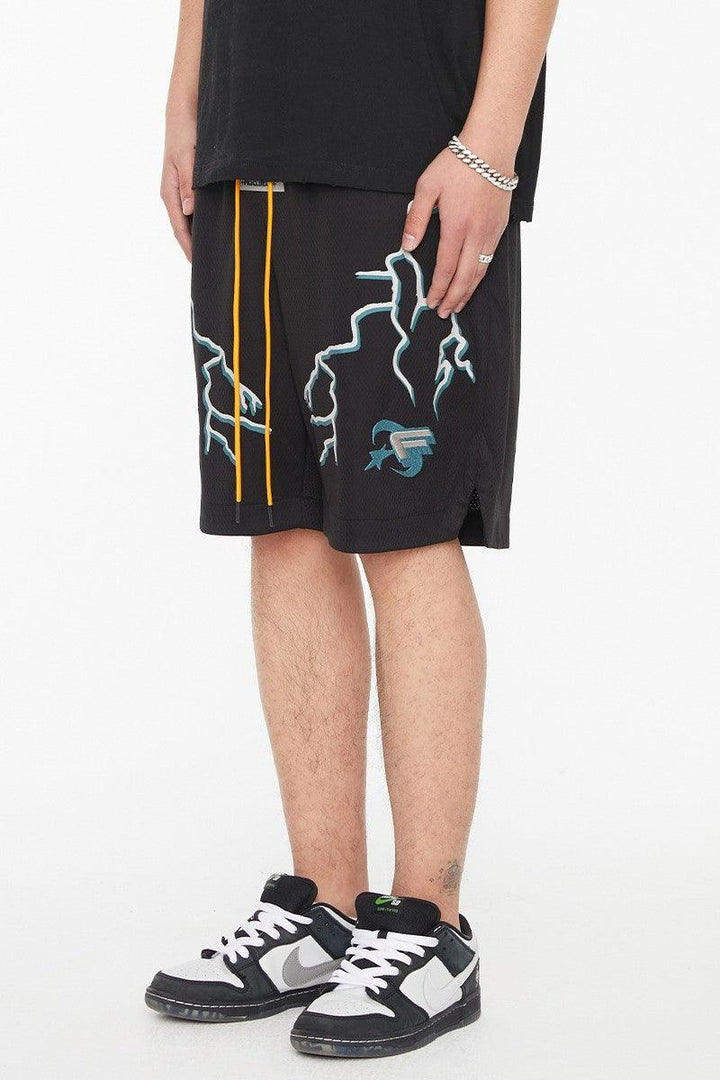 F2CE Lightnings Print Embroidered Shorts