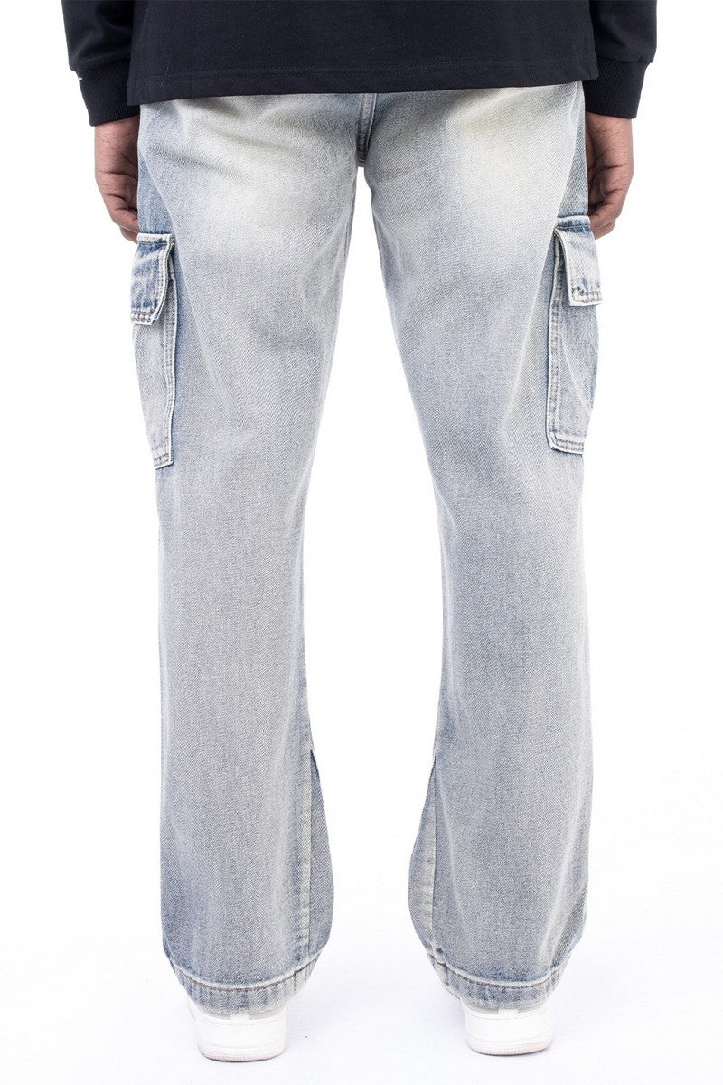 Washed Pockets Flared Jeans