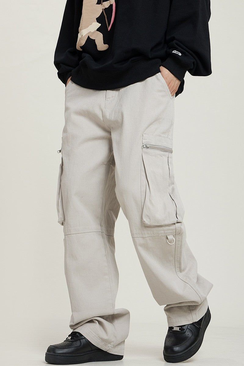 Munlar Cargo Pants For Men,Men's Striped Belt Placket Zipper Decoration  Personality Small Foot Pocket Casual Pants 