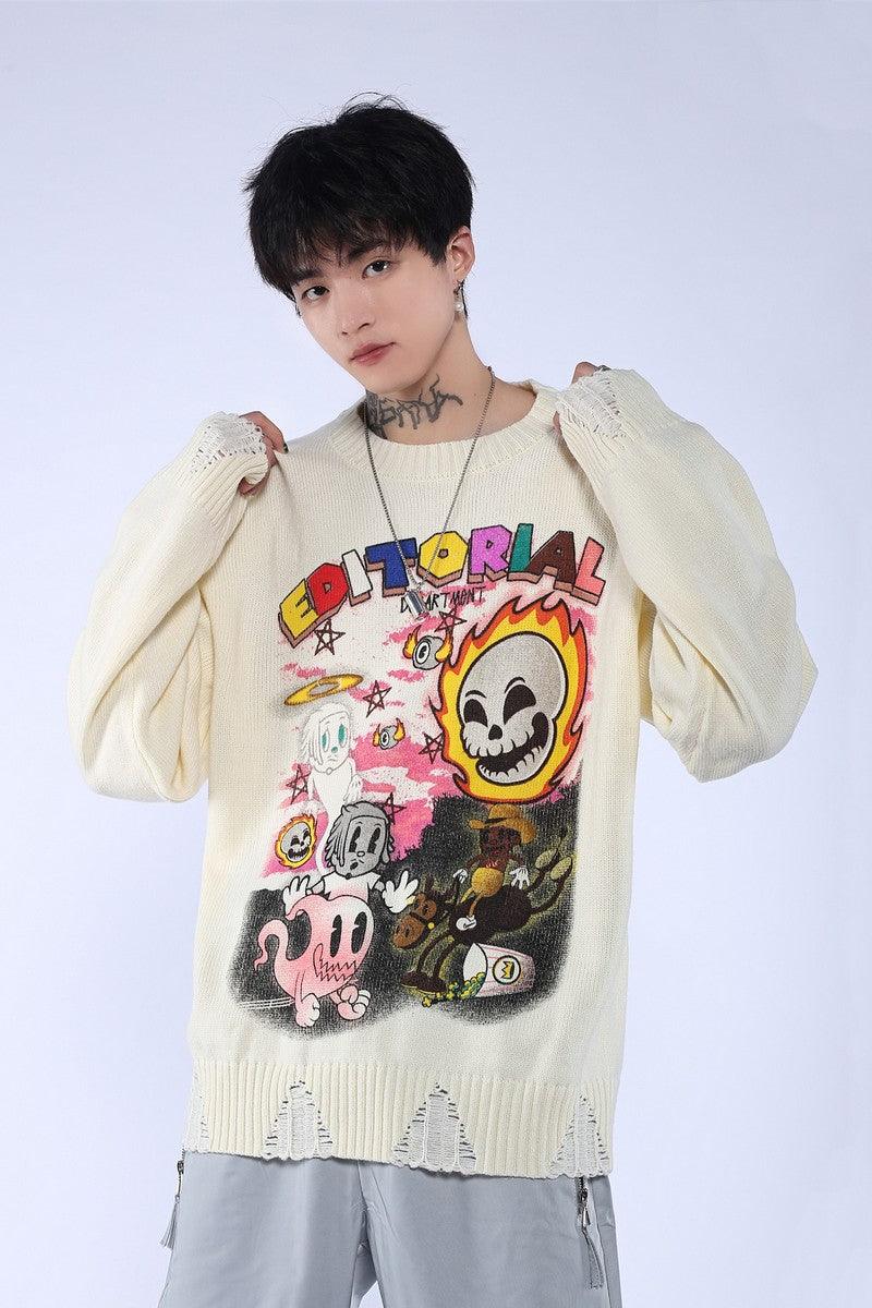 CZ Halloween Cartoon Logo Knit Sweater