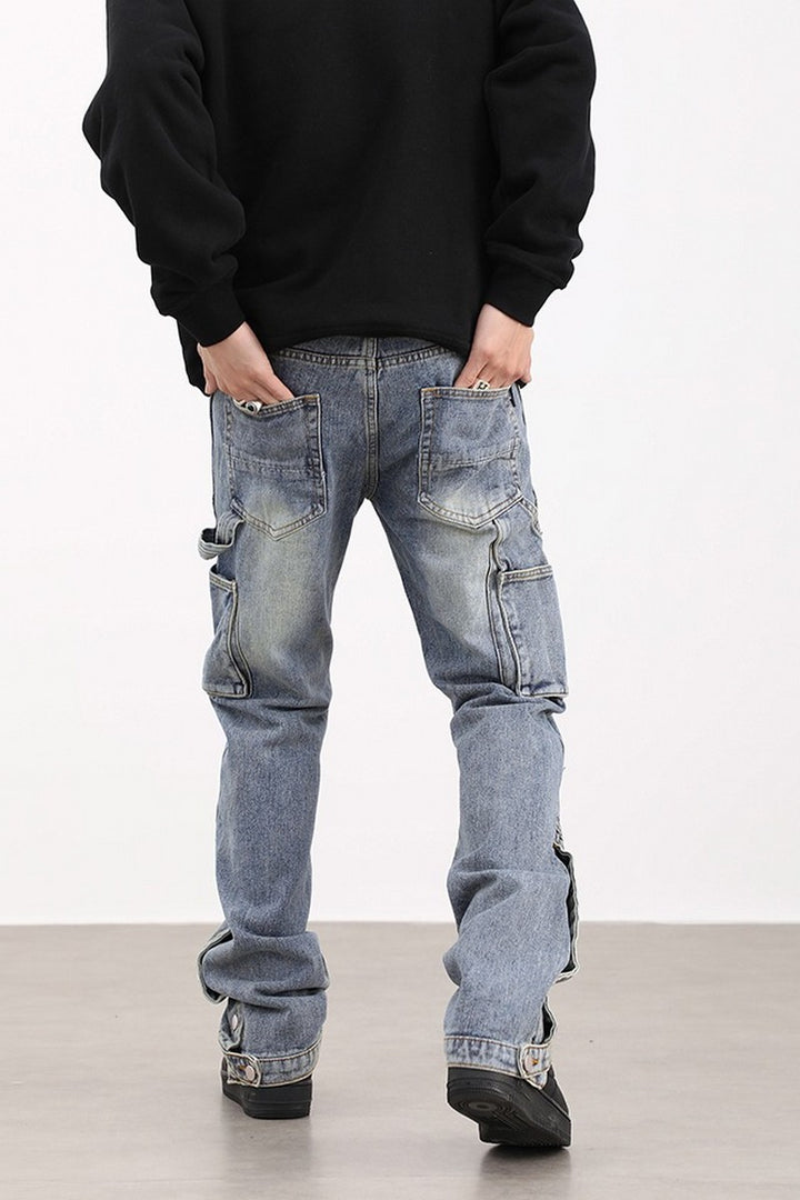 CZ Buttons Loose Straight Jeans