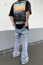 CZ Distressed Washed Flared Jeans