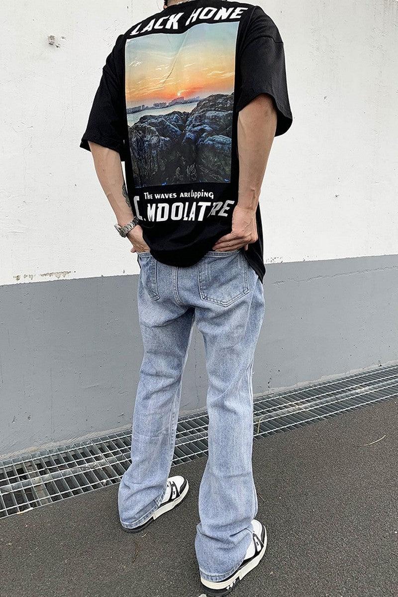 CZ Distressed Washed Flared Jeans