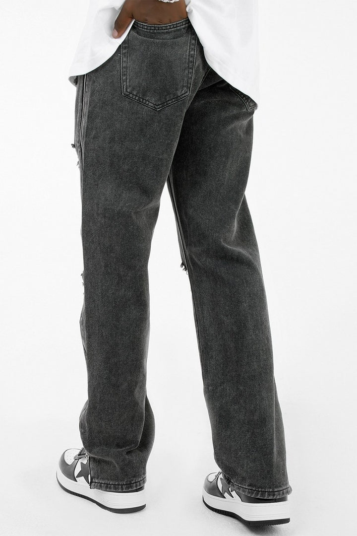 CZ Washed Distressed Flared Jeans