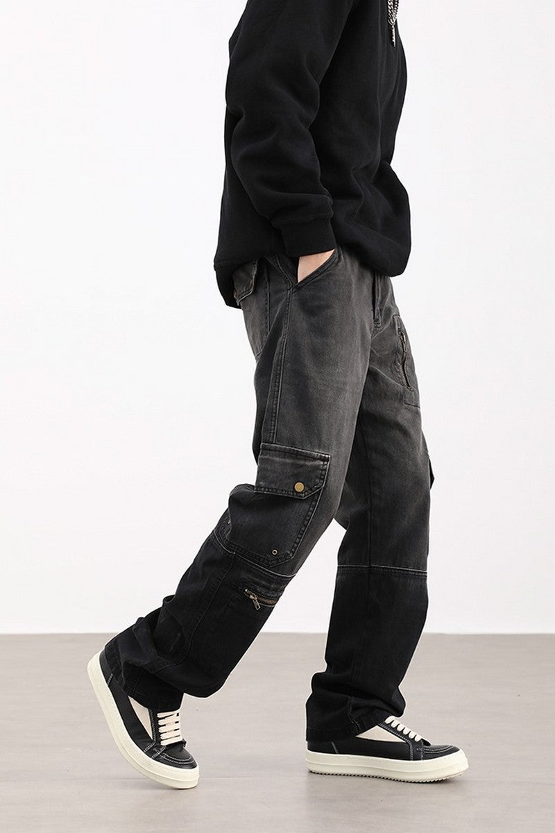 Multi-Pocket Loose Straight Jeans
