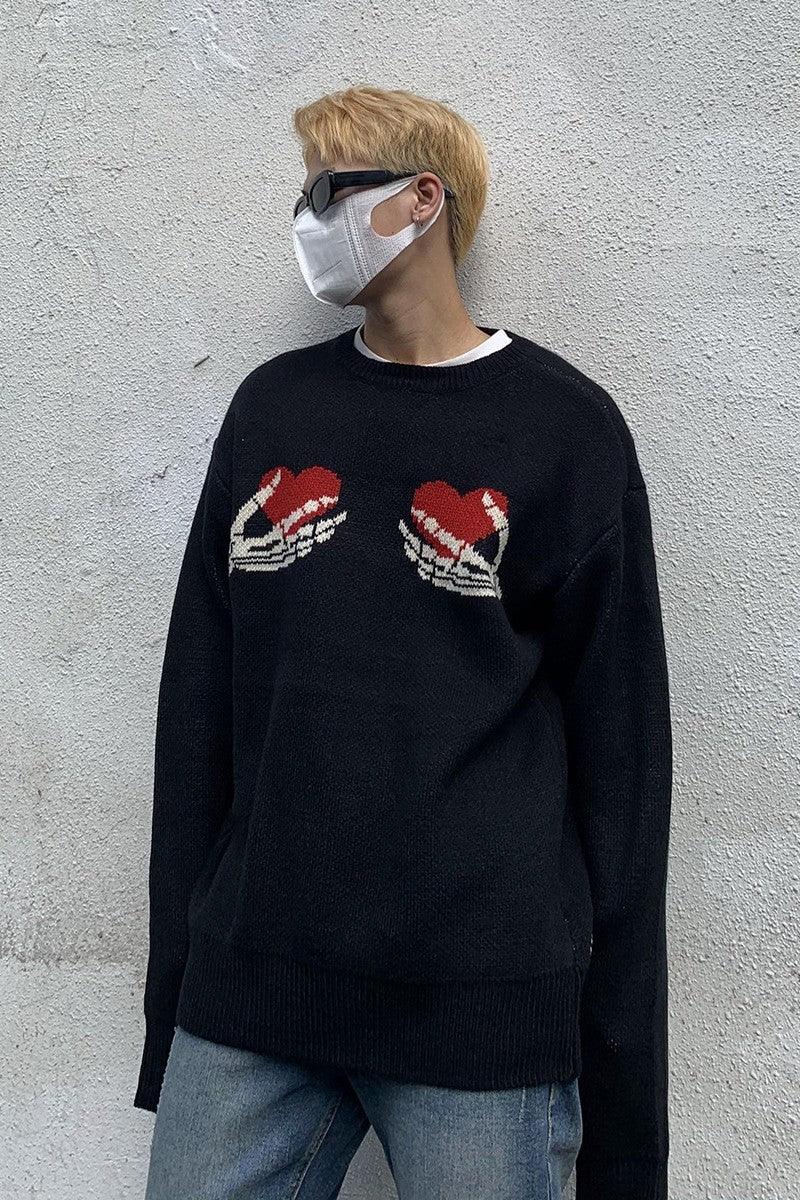 CZ Skeleton Hands Knit Sweater