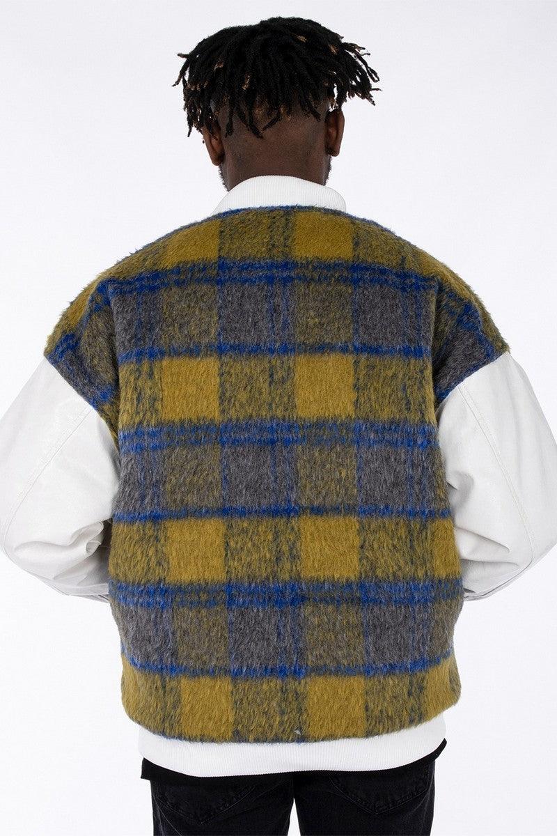 CZ Pearl Plaid Woolen Baseball Jacket