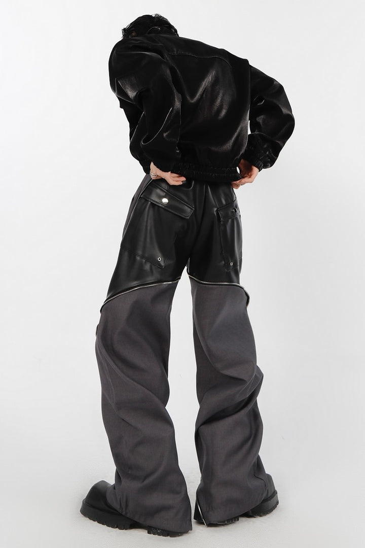 Stitched Leather Zip Trousers