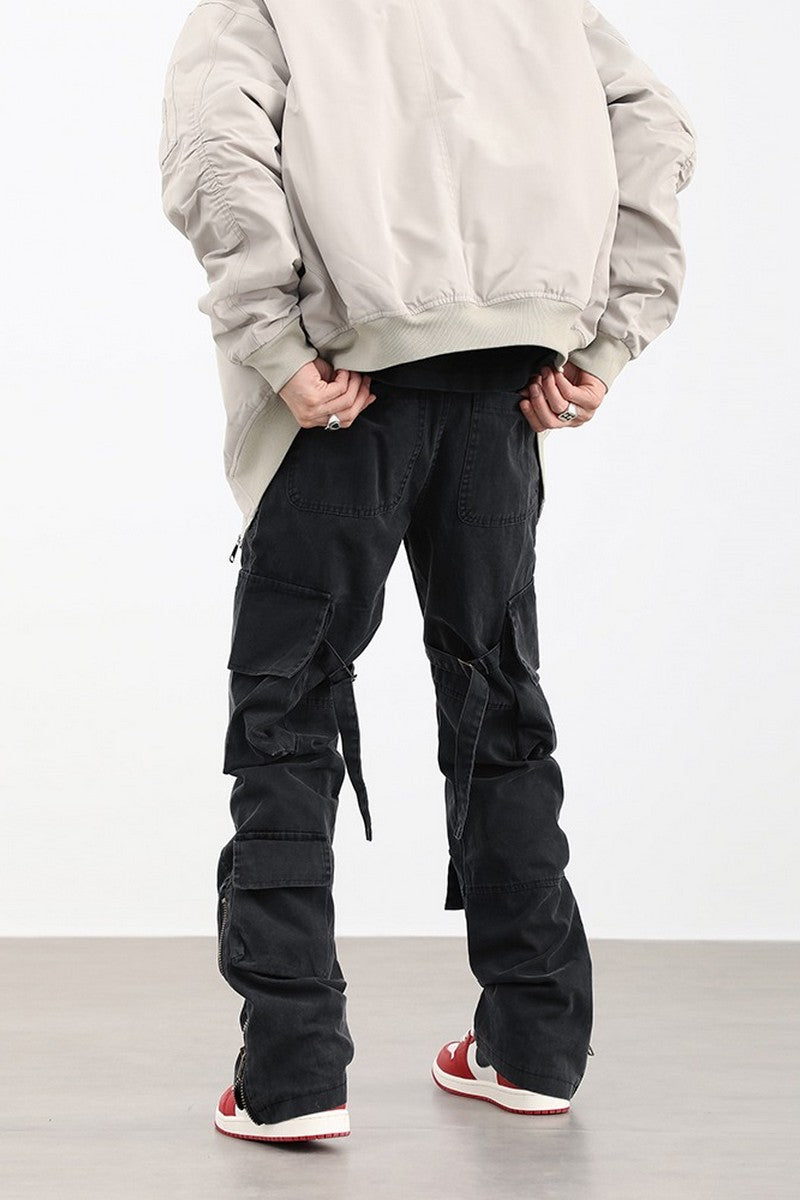 Multi-Pockets Straight Zipper Trousers