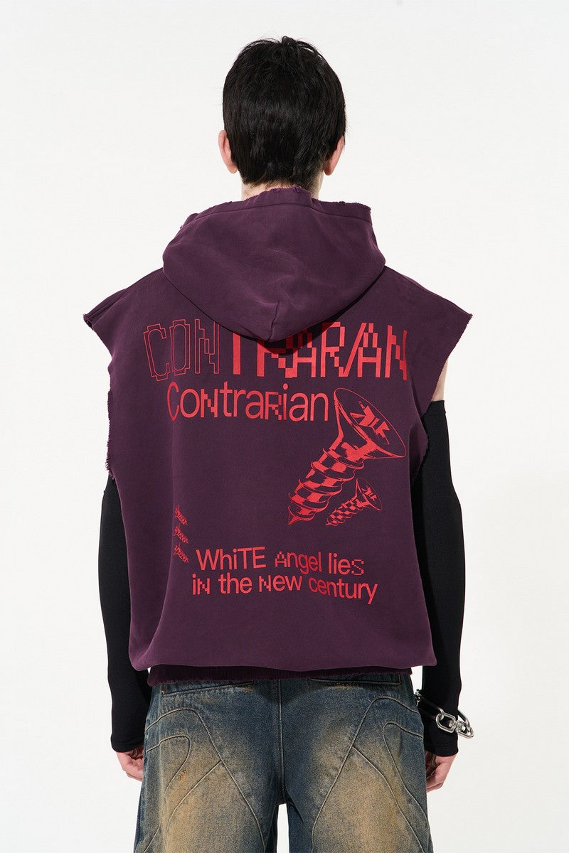 Screw Print Sleveless Hoodie