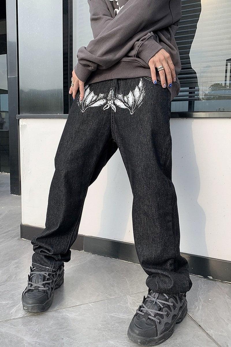 CZ Bat Print Straight Jeans