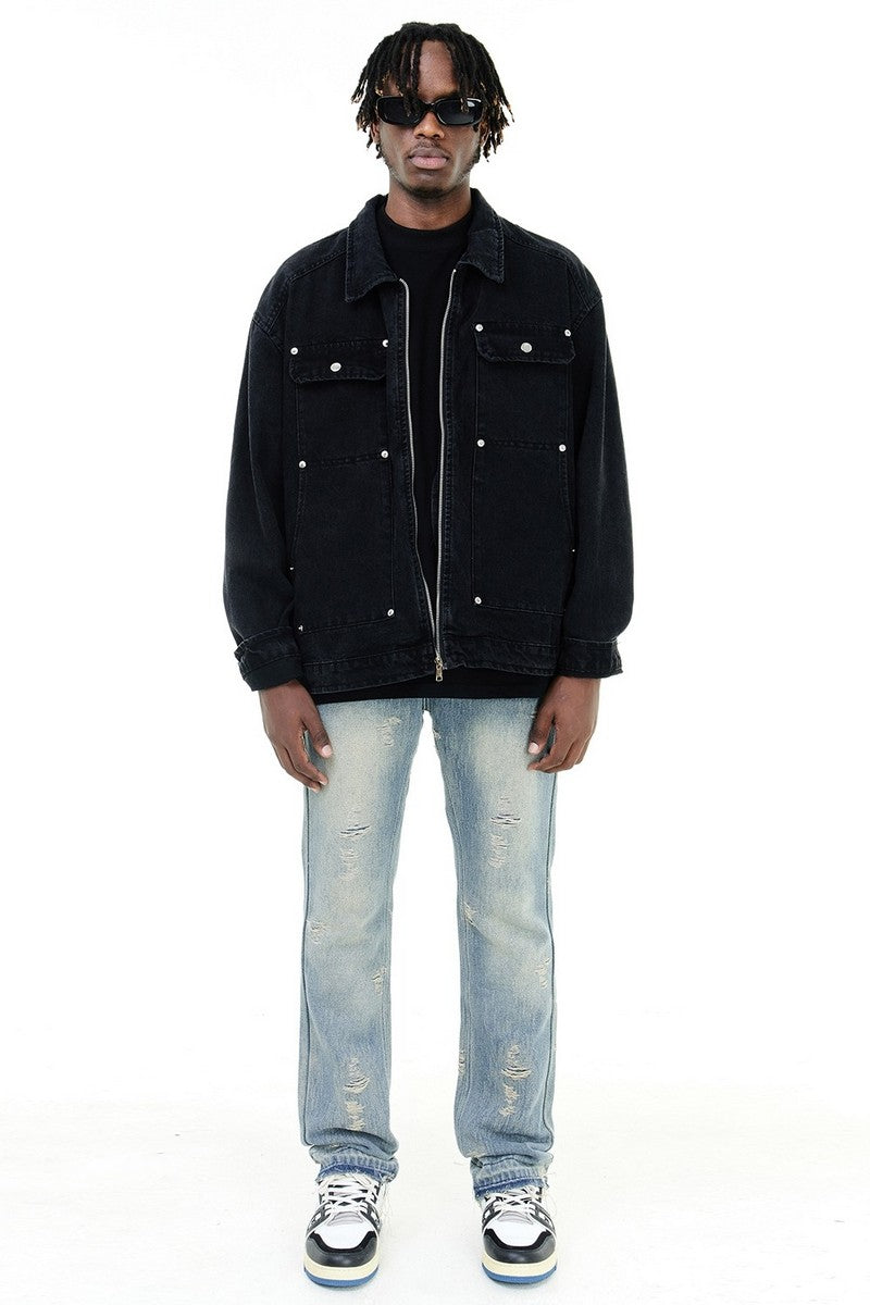 Distressed Straight Jeans