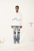 Empty Reference White Flame Printed Coach Jacket