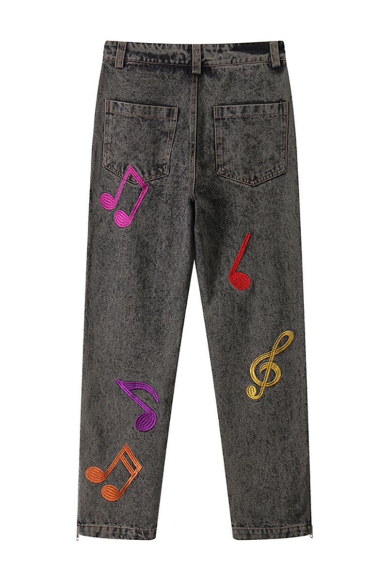 CZ Embroidered Musical Notes Jeans - UK Only