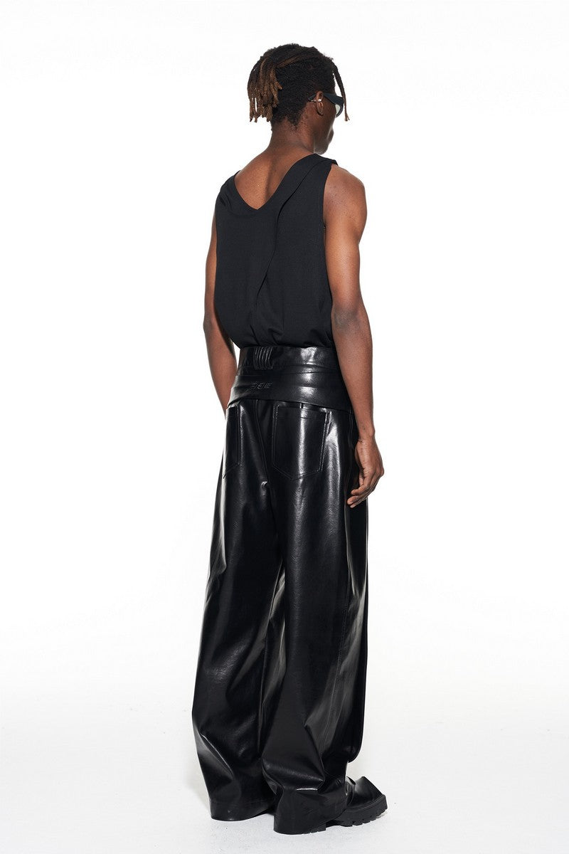 Pleated Loose Leather Pants