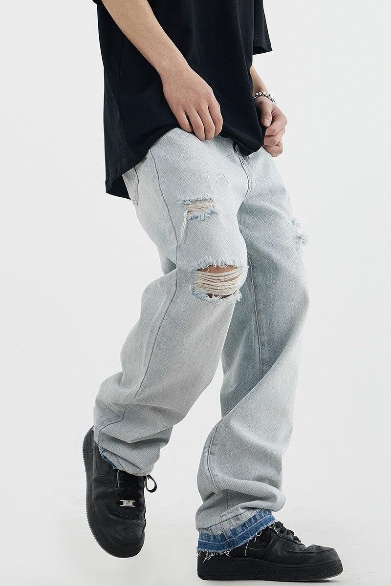 CZ Ripped Straight Loose Jeans