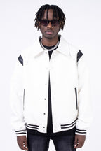 CZ PU Leather Stitched Jacket