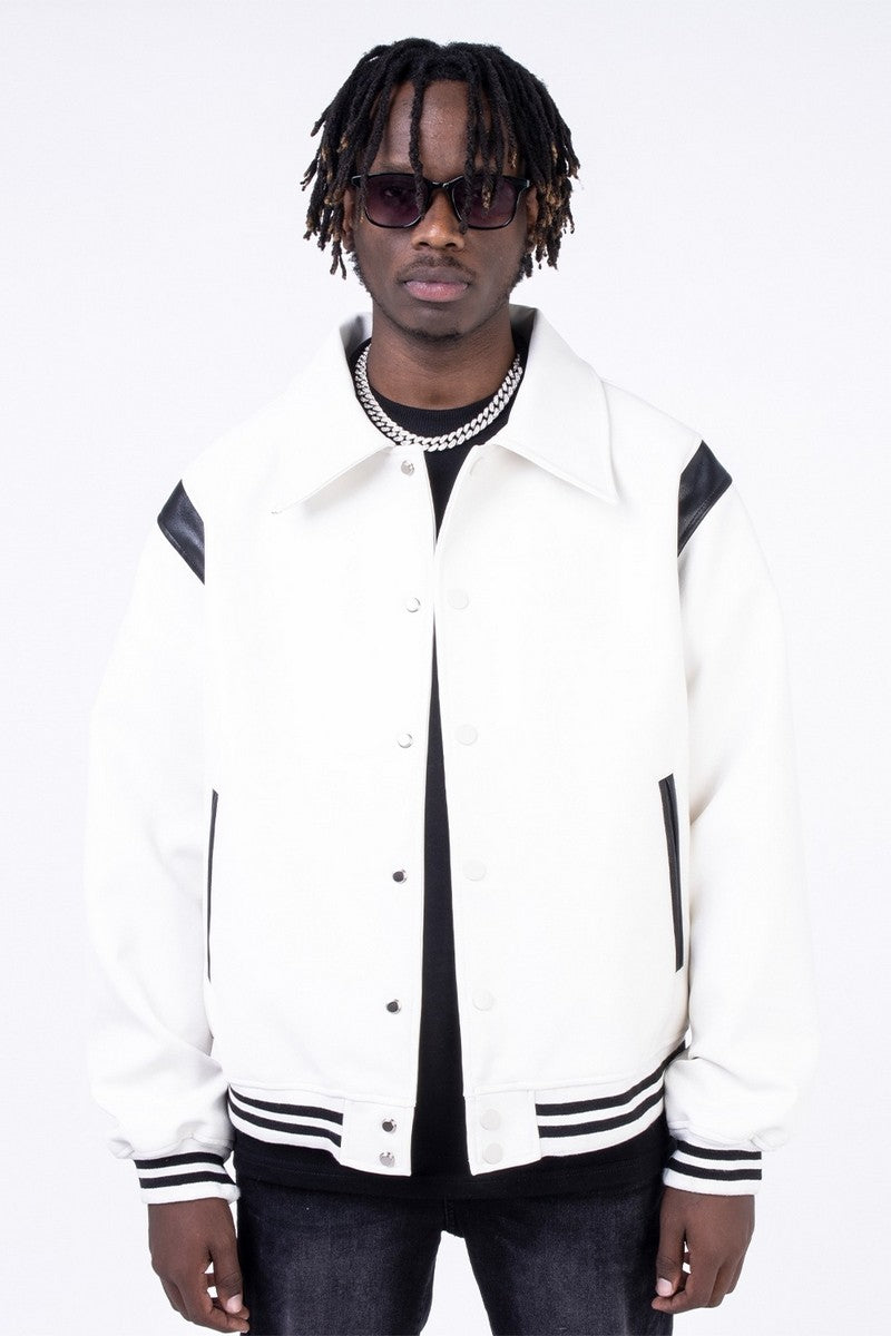 CZ PU Leather Stitched Jacket