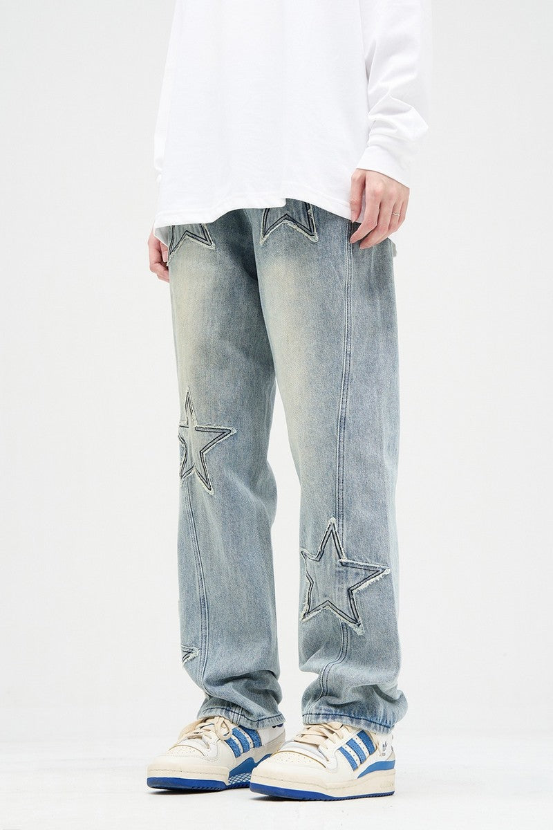 Embroidered Stars Patches Jeans