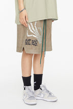 F2CE Skeleton Hands Embroidered Suede Shorts