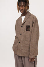 Empty Reference Embroidery Logo Plaid Blazer