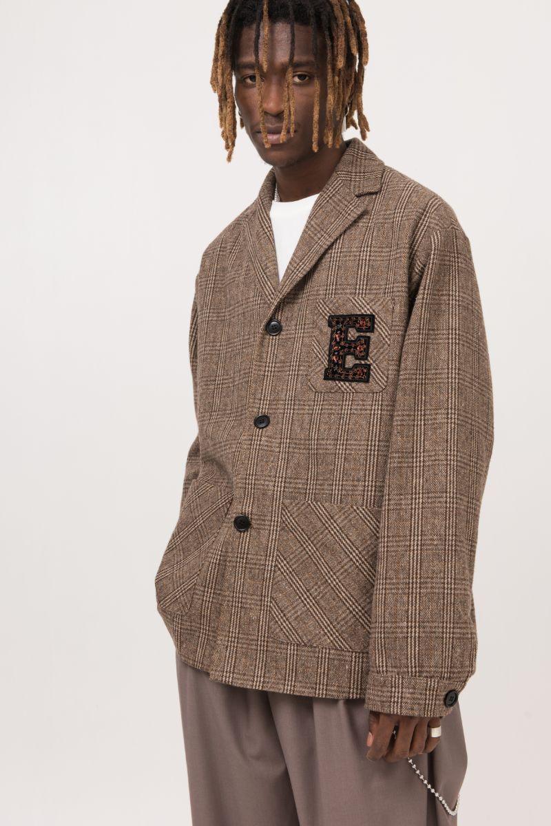 Empty Reference Embroidery Logo Plaid Blazer