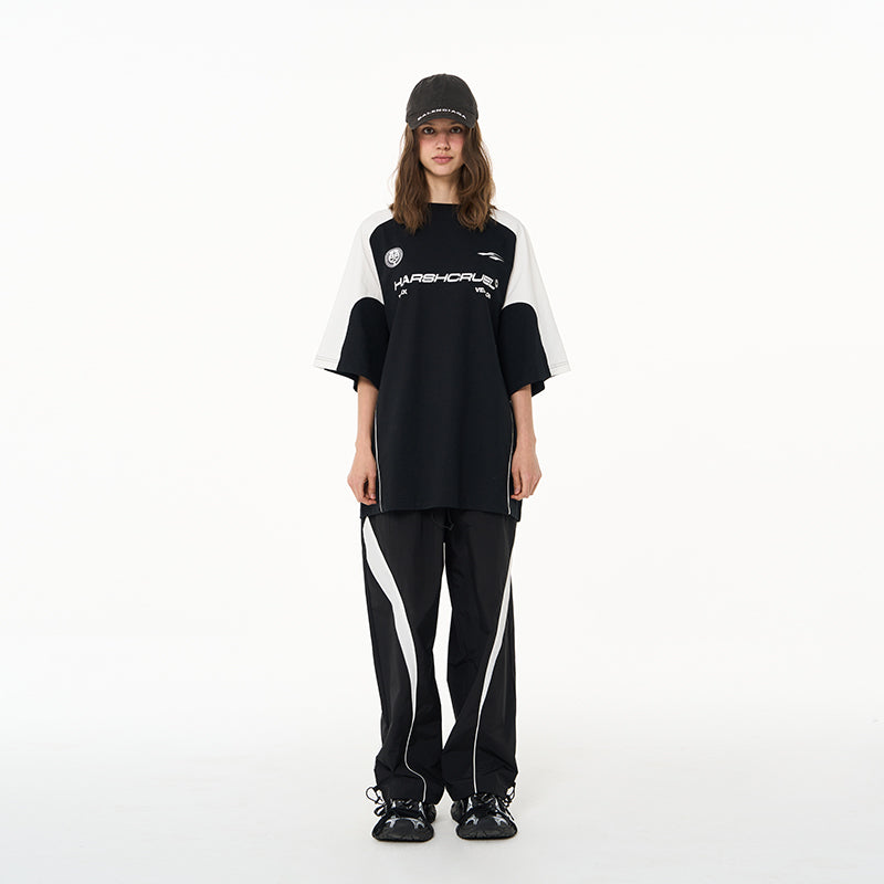 H/C  Stitching Loose Round Neck Logo Tee