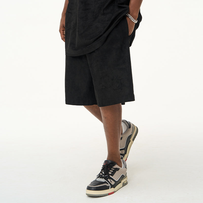 Gothic Logo Suede Shorts