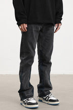CZ Black Washed Stitched Flared Jeans