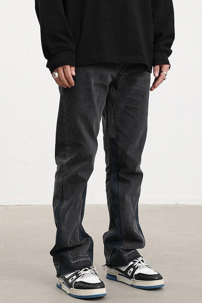 CZ Black Washed Stitched Flared Jeans